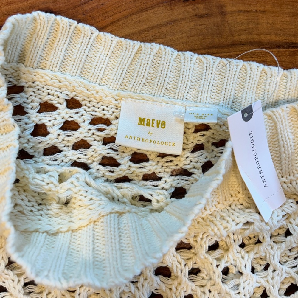 Anthropologie Cream One-Shoulder Mesh Blouse - Picture 10 of 11